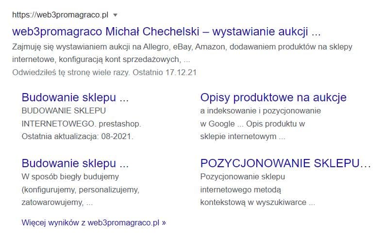 mapa strony optymalizuje wygląd linku do sklepu w wyszukiwarce